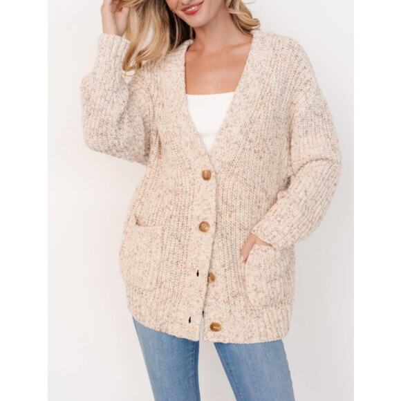 NEW Baltic Born Phillis Chunky Knit Cardigan | Oatmeal Multi SZ L Sweater - Picture 1 of 10